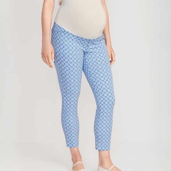 NWT Old Navy Maternity Full Panel Pixie Skinny Printed Pants Blue/White - Picture 2 of 7